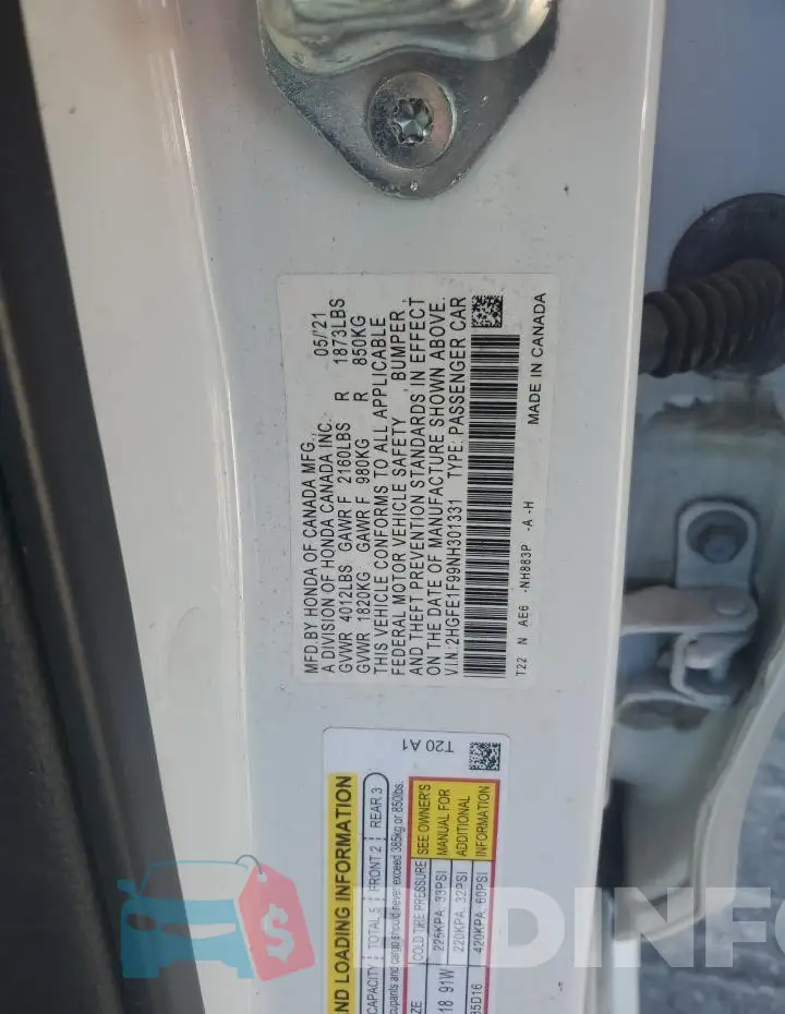 2HGFE1F99NH301331 Photo# 13