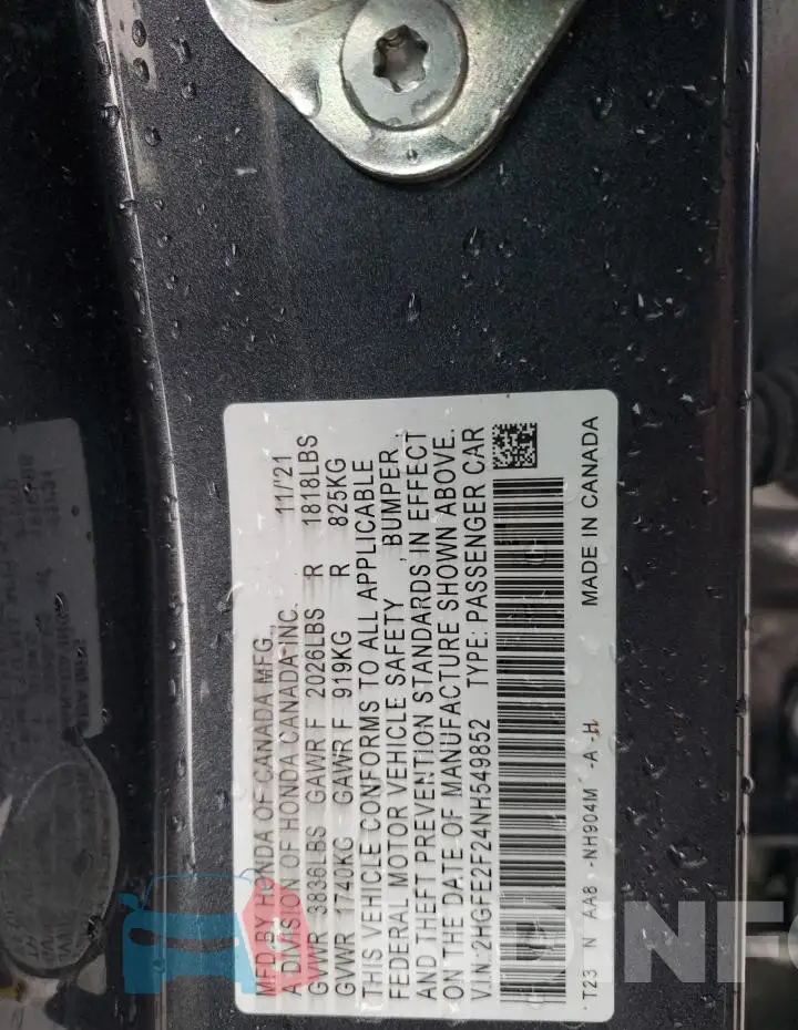 2HGFE2F24NH549852 Photo# 13