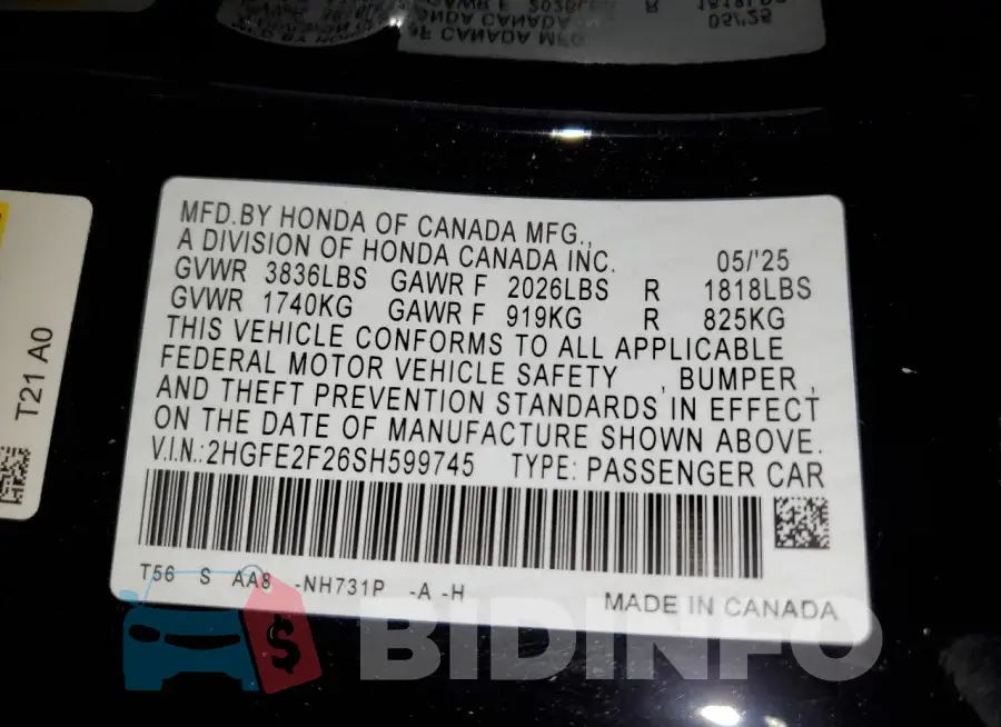 2HGFE2F26SH599745 Photo# 12