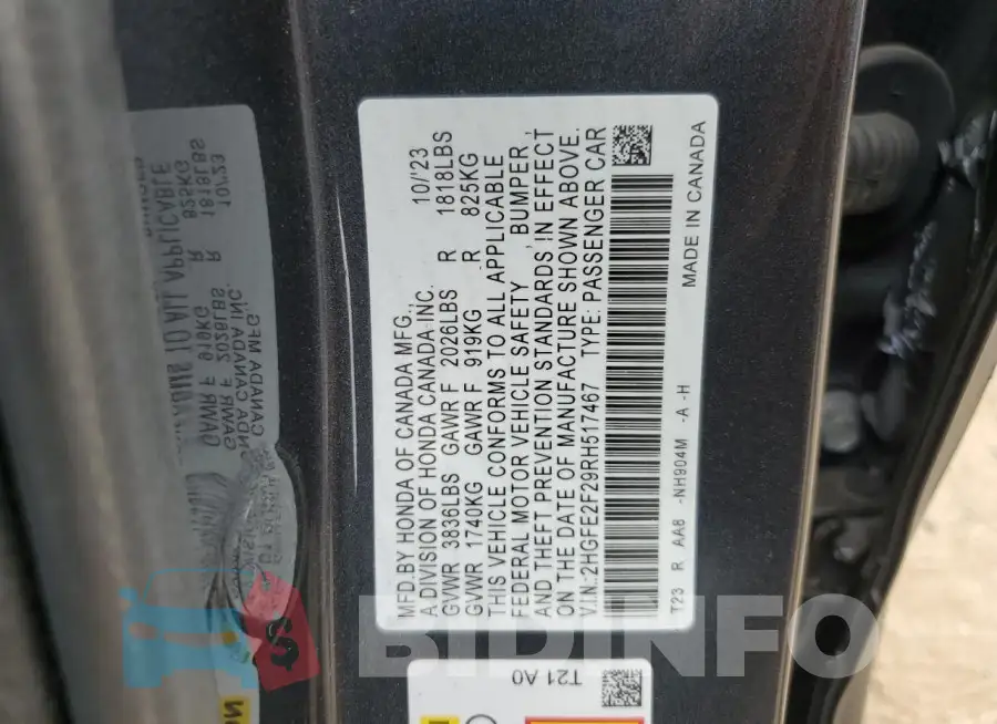 2HGFE2F29RH517467 Photo# 12