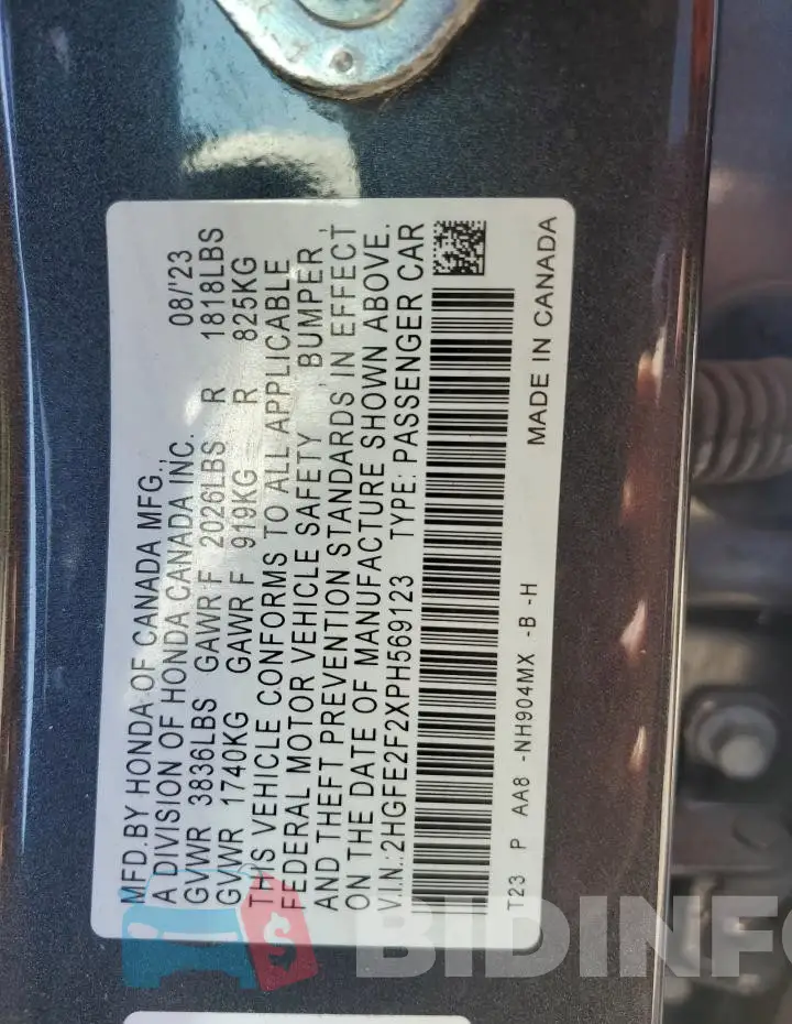 2HGFE2F2XPH569123 Photo# 13