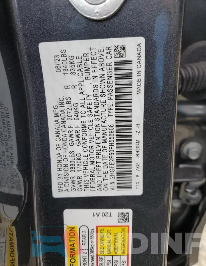 2HGFE2F50PH556908 Photo# 12