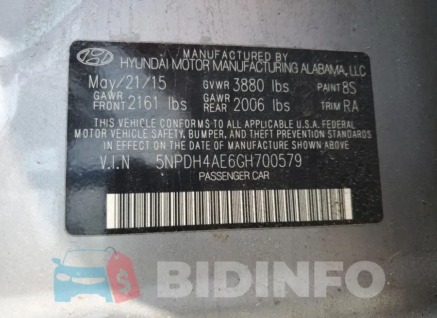 5NPDH4AE6GH700579 Photo# 12