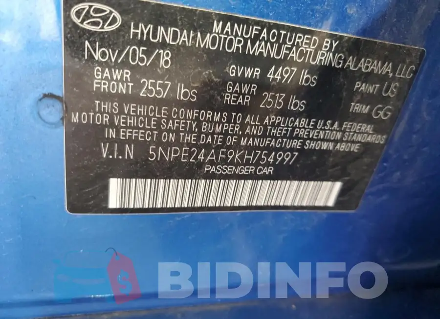 5NPE24AF9KH754997 Photo# 13