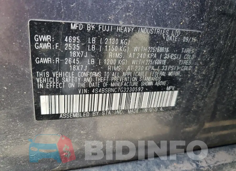 4S4BSBNC7G3230592 Photo# 14