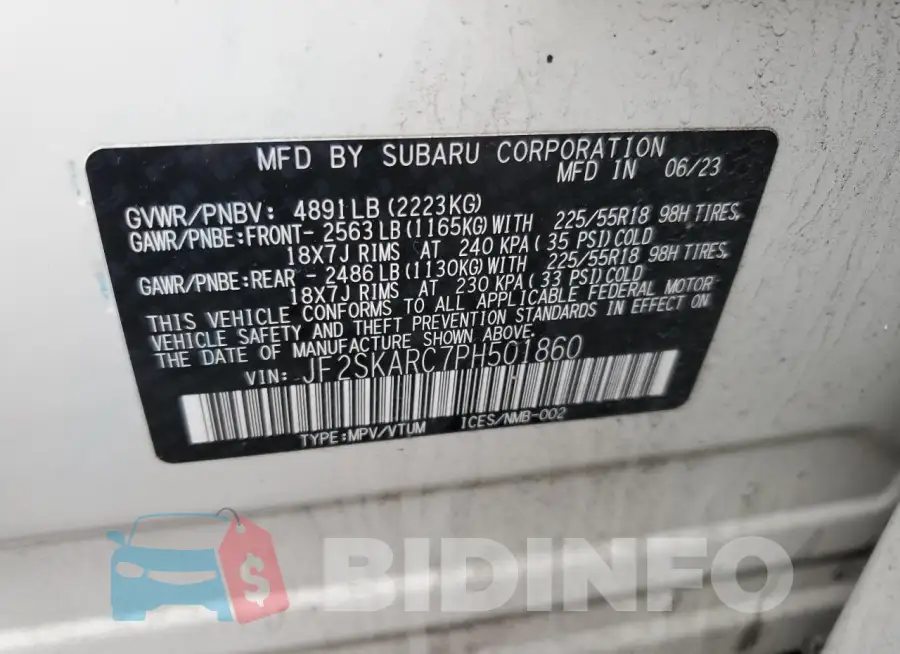 JF2SKARC7PH501860 Photo# 13