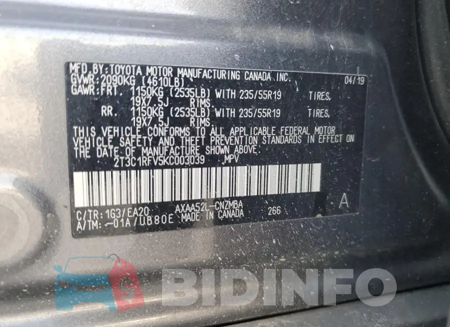 2T3C1RFV5KC003039 Photo# 13