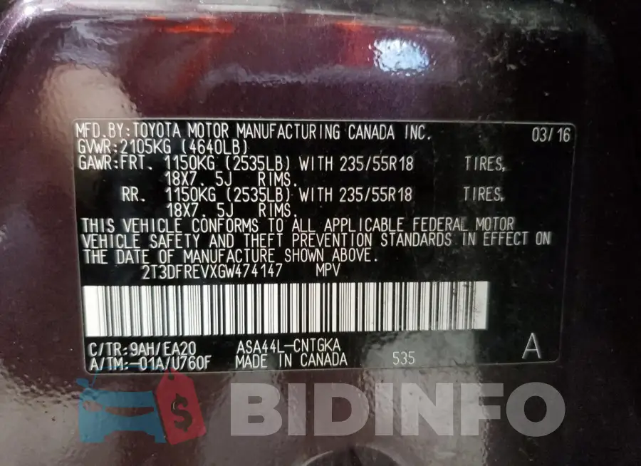 2T3DFREVXGW474147 Photo# 13