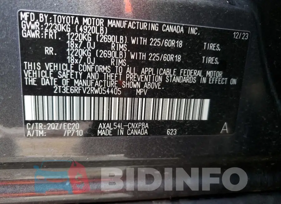 2T3E6RFV2RW054405 Photo# 13