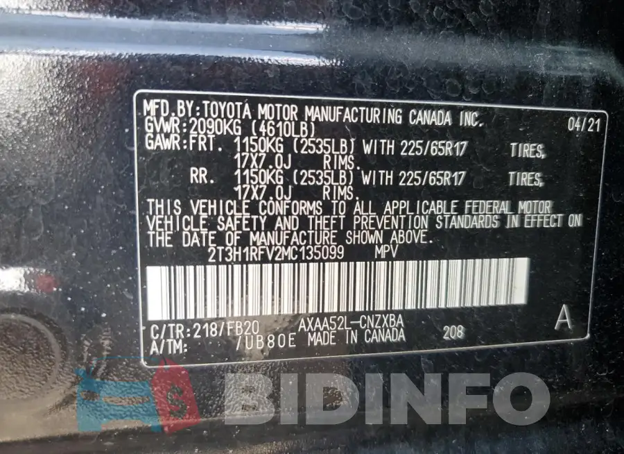 2T3H1RFV2MC135099 Photo# 14