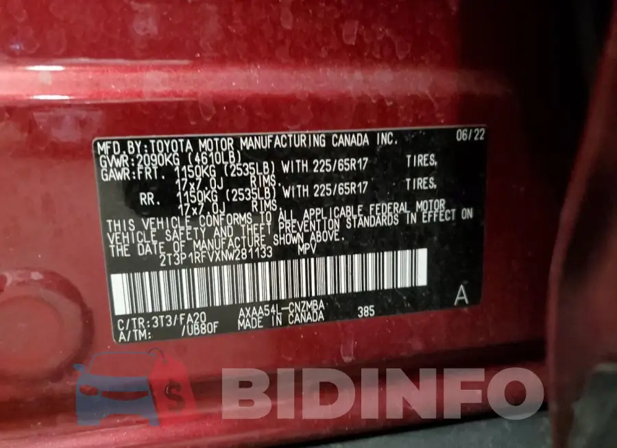 2T3P1RFVXNW281133 Photo# 13