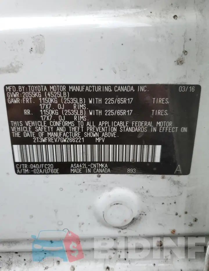 2T3WFREV7GW266221 Photo# 14