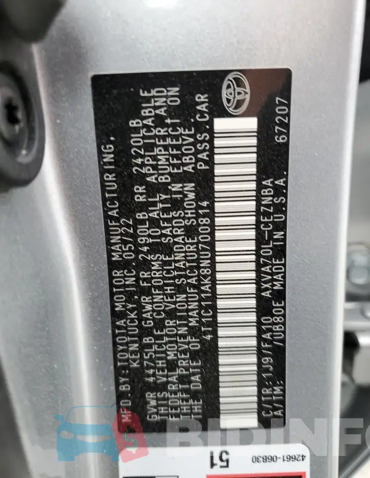 4T1C11AK8NU700814 Photo# 13
