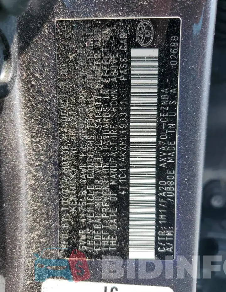 4T1C11AKXMU493311 Photo# 13
