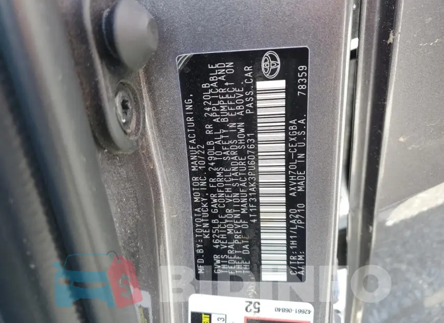 4T1F31AK3PU607631 Photo# 12