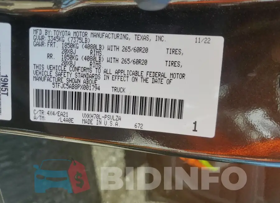 5TFJC5AB8PX001794 Photo# 13