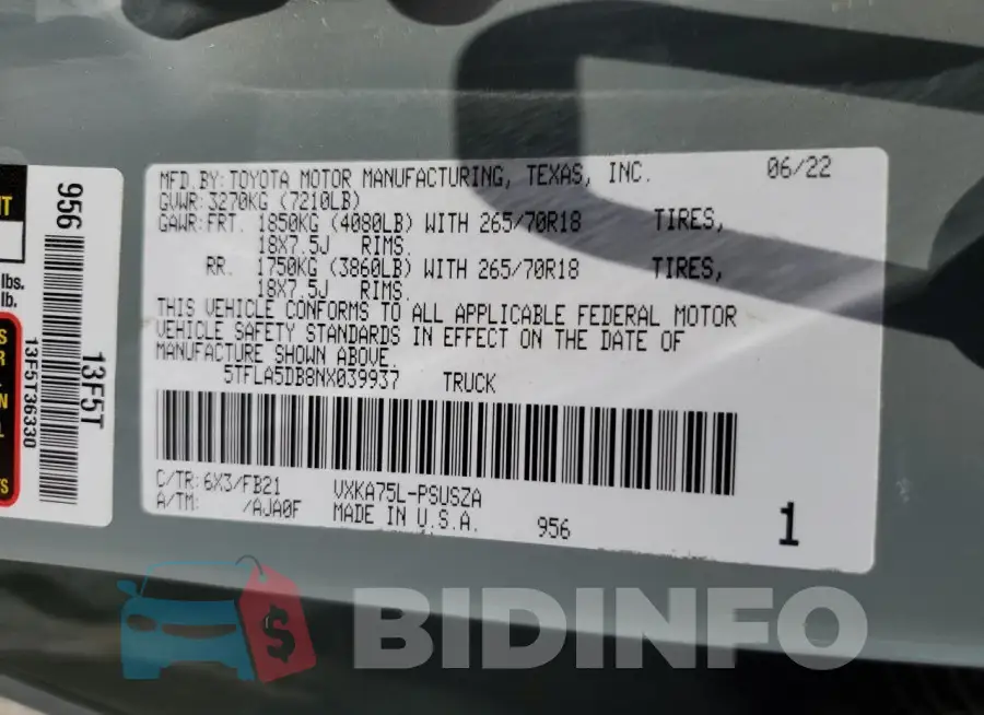 5TFLA5DB8NX039937 Photo# 12