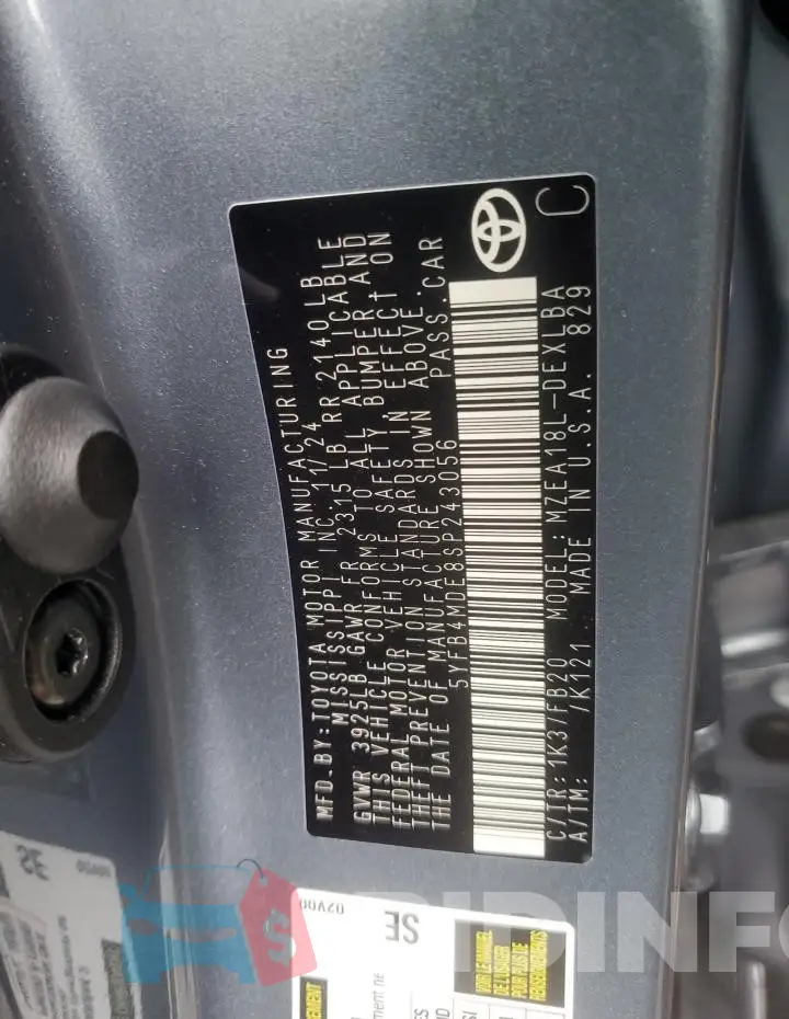 5YFB4MDE8SP243056 Photo# 13
