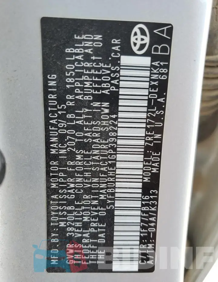 5YFBURHE1GP398224 Photo# 13