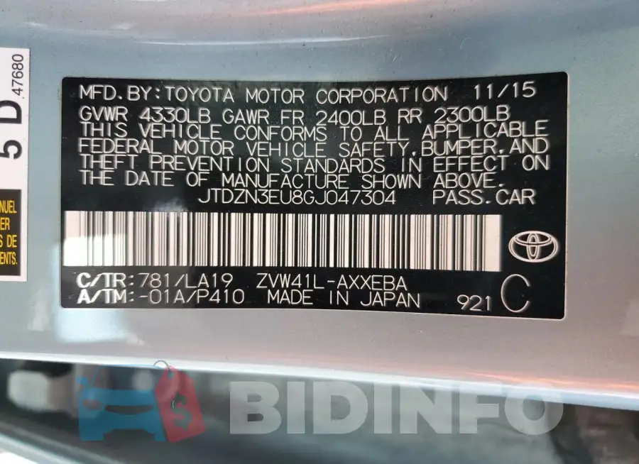 JTDZN3EU8GJ047304 Photo# 13