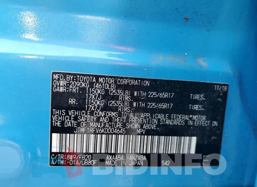 JTMF1RFV6KD004645 Photo# 14