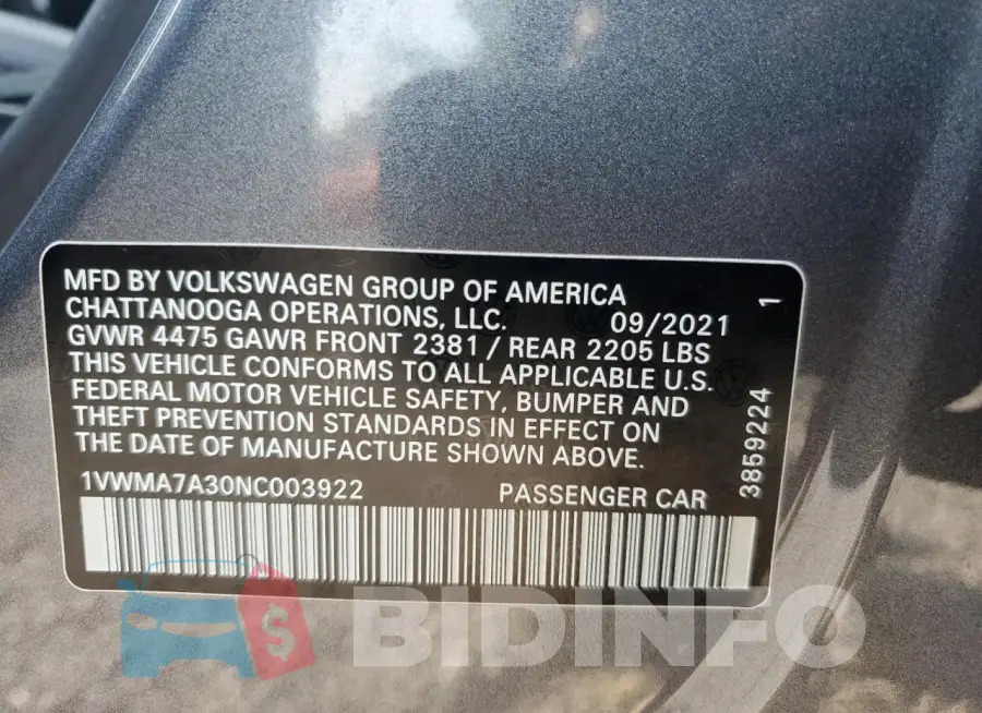 1VWMA7A30NC003922 Photo# 12