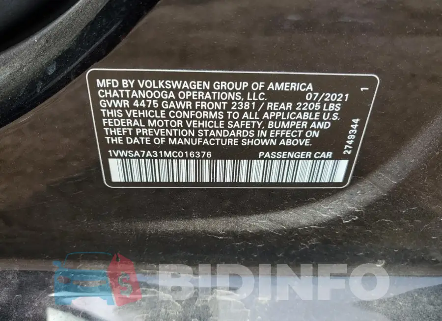 1VWSA7A31MC016376 Photo# 12