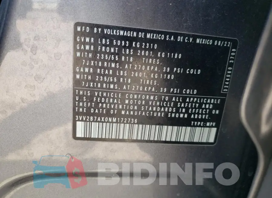 3VV2B7AX0NM172736 Photo# 13
