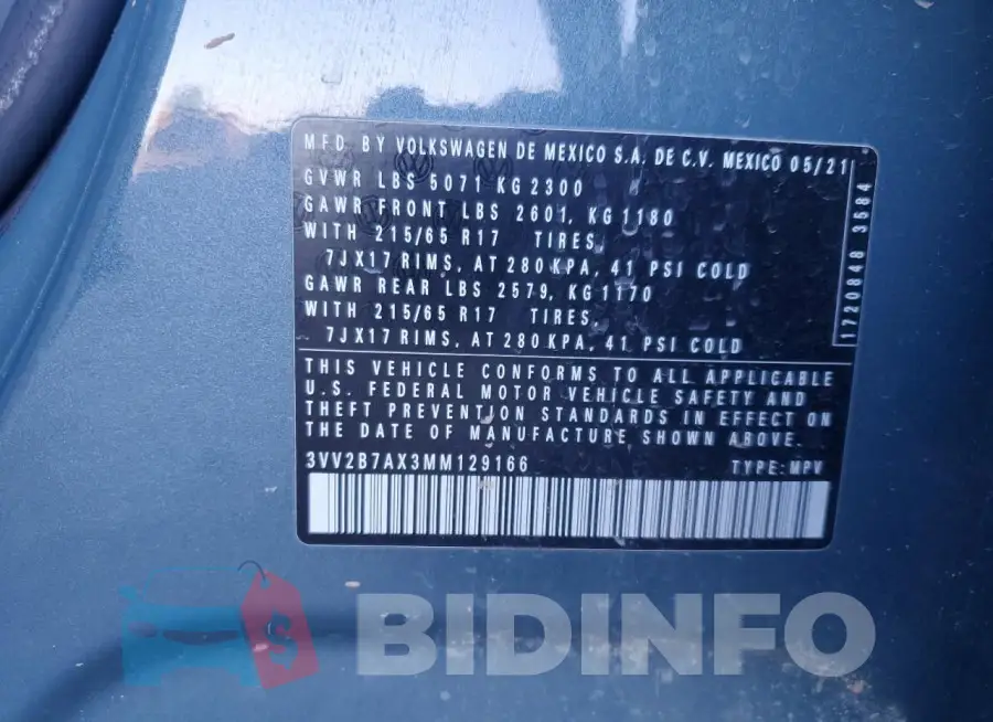 3VV2B7AX3MM129166 Photo# 13