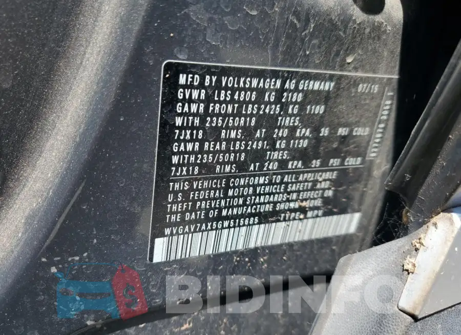 WVGAV7AX5GW515685 Photo# 13