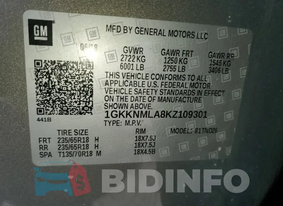1GKKNMLA8KZ109301 Photo# 13