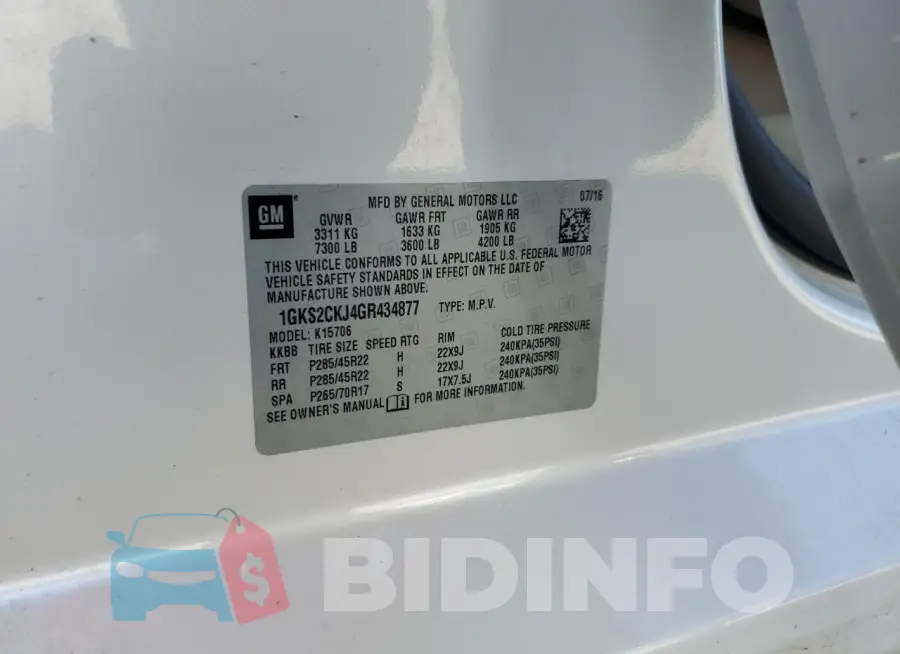 1GKS2CKJ4GR434877 Photo# 13