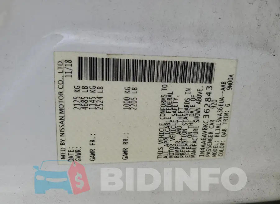 1N4AA6AV8KC362843 Photo# 12