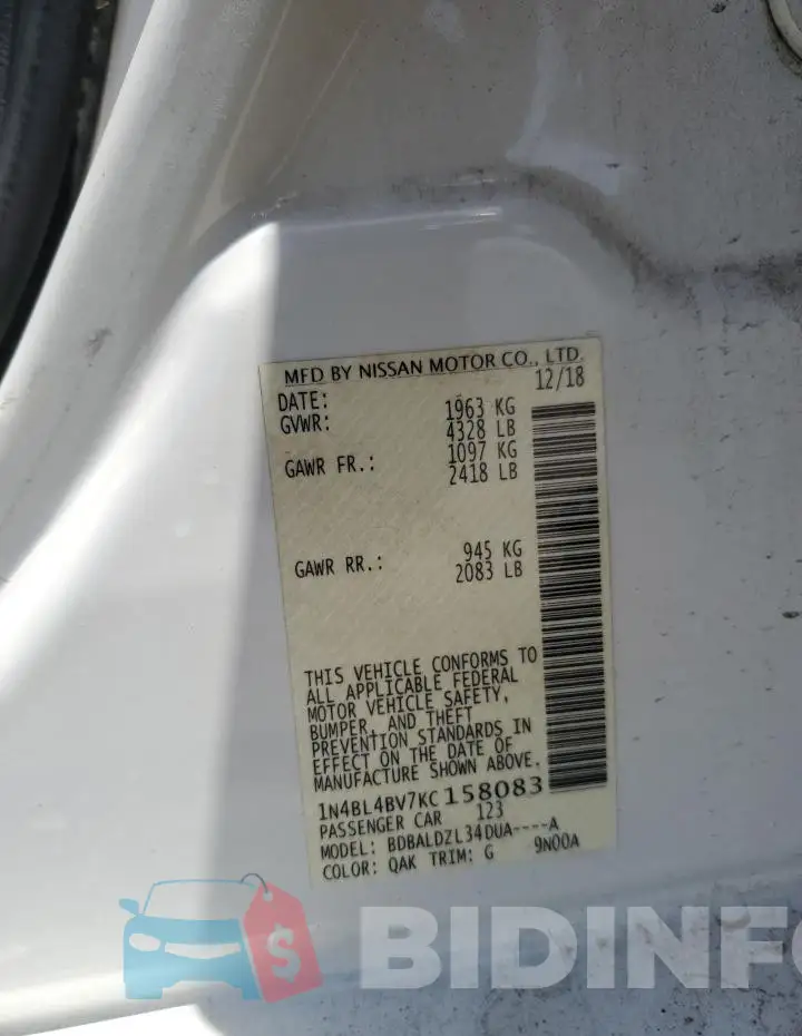 1N4BL4BV7KC158083 Photo# 12
