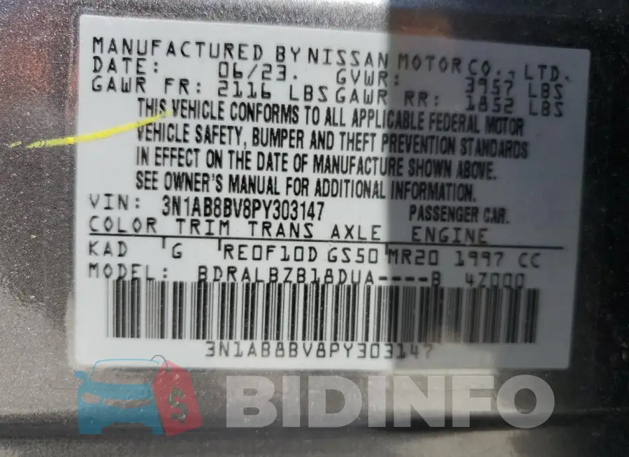 3N1AB8BV8PY303147 Photo# 12