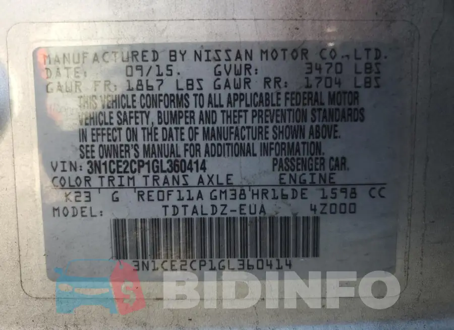 3N1CE2CP1GL360414 Photo# 13