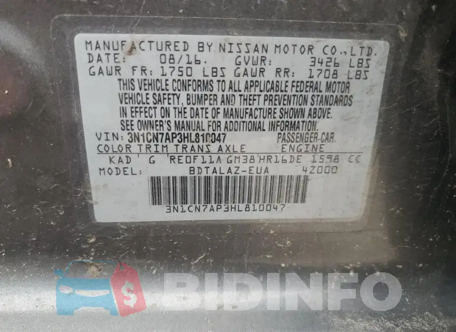 3N1CN7AP3HL810047 Photo# 13