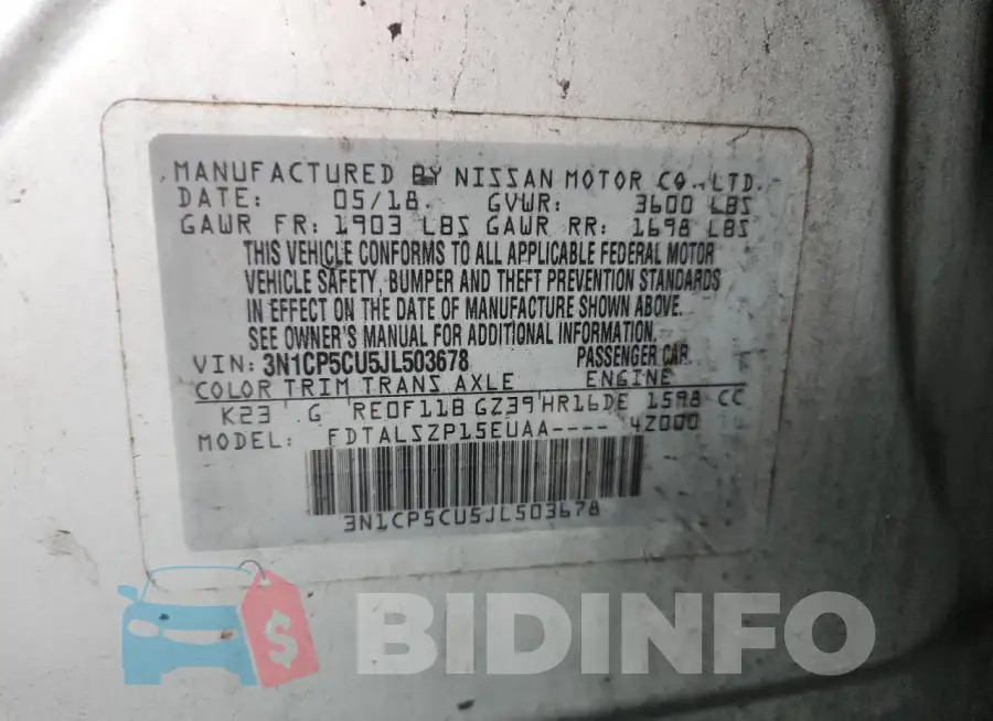 3N1CP5CU5JL503678 Photo# 13