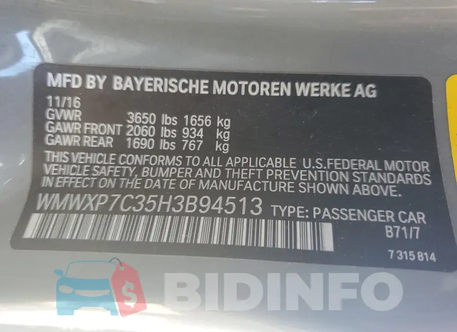 WMWXP7C35H3B94513 Photo# 12