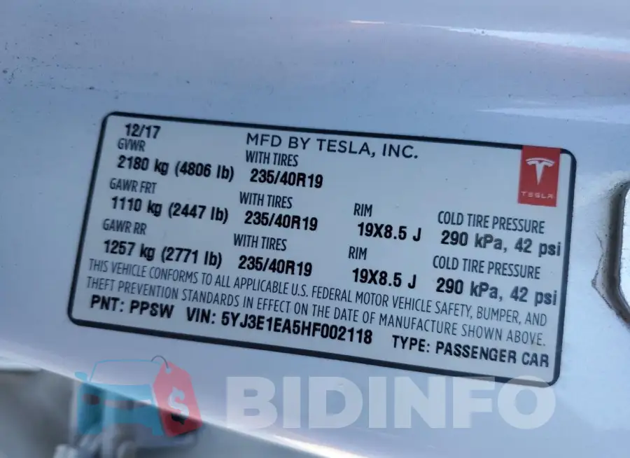 5YJ3E1EA5HF002118 Photo# 13