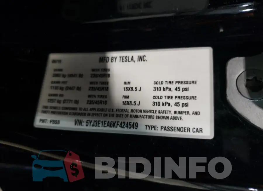 5YJ3E1EA6KF424549 Photo# 13