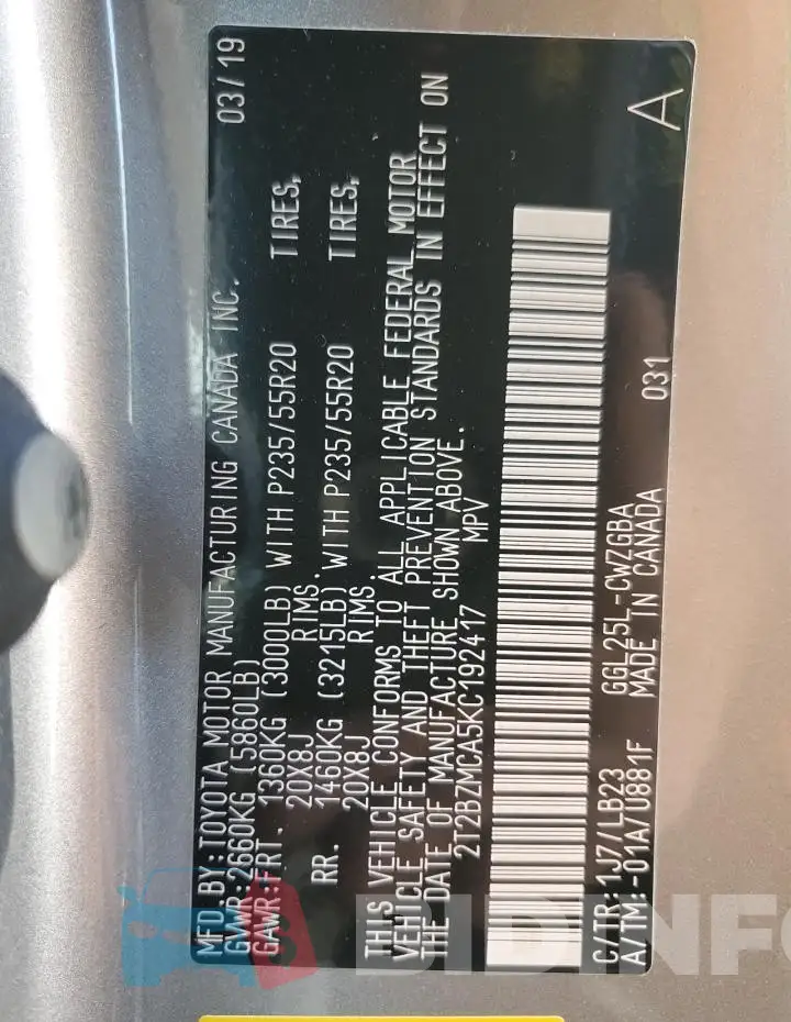 2T2BZMCA5KC192417 Photo# 12