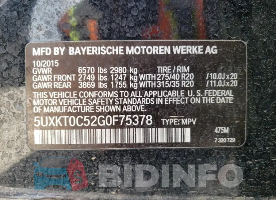 5UXKT0C52G0F75378 Photo# 13