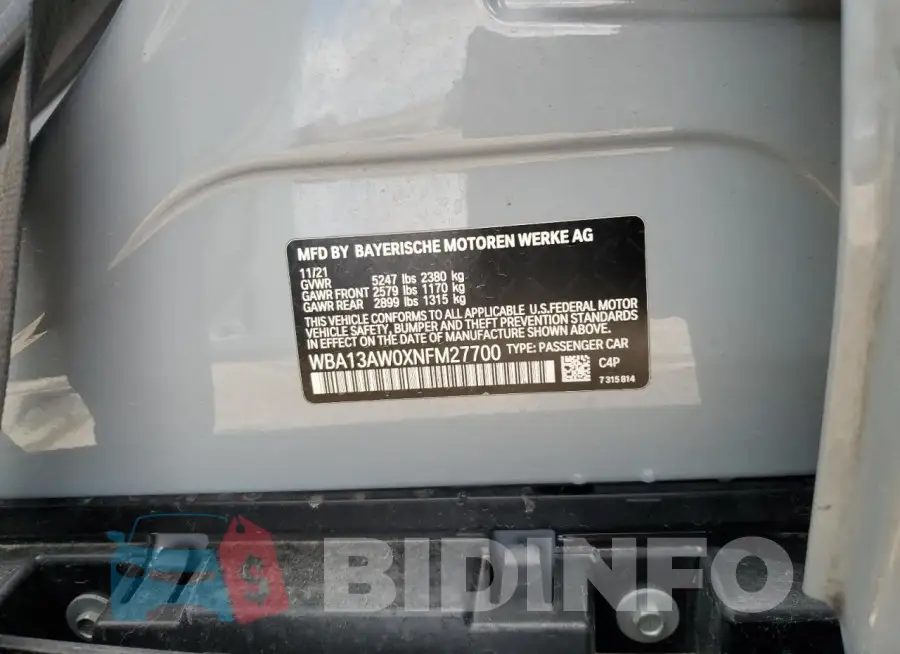 WBA13AW0XNFM27700 Photo# 13
