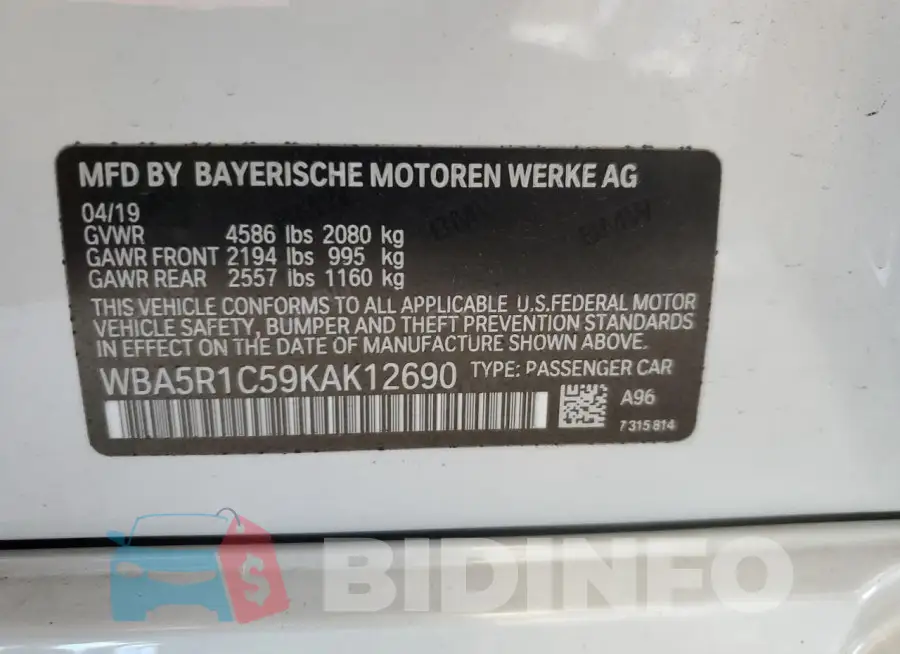 WBA5R1C59KAK12690 Photo# 12