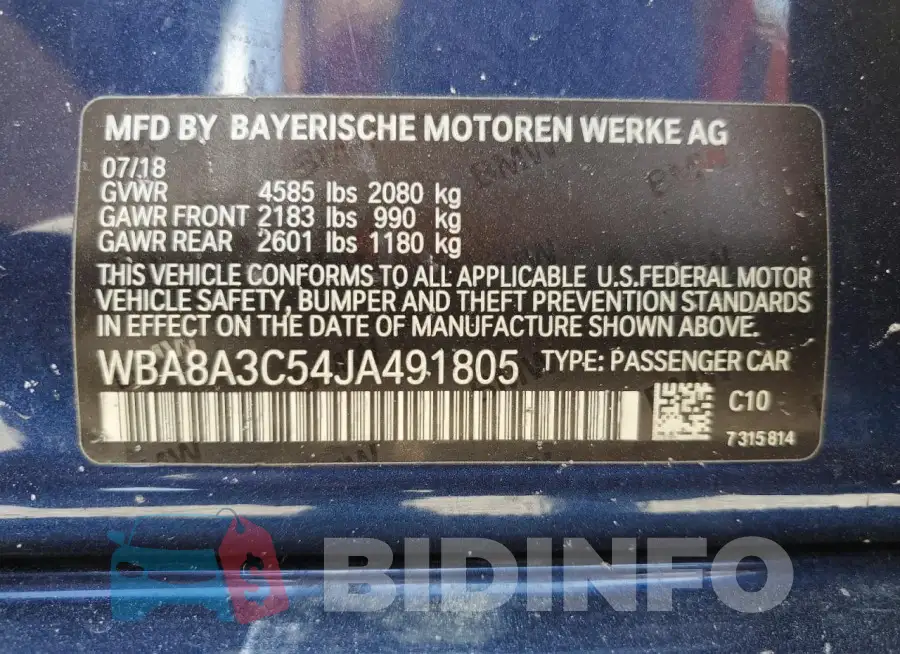 WBA8A3C54JA491805 Photo# 12