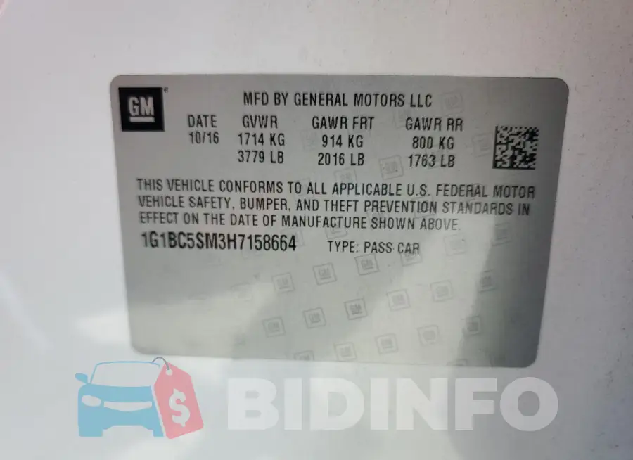 1G1BC5SM3H7158664 Photo# 12