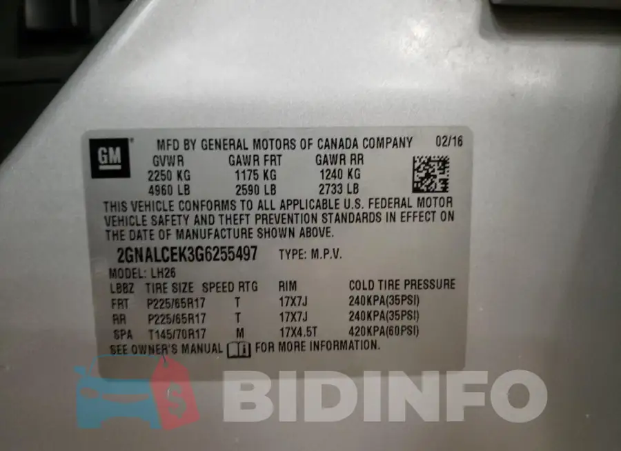 2GNALCEK3G6255497 Photo# 14