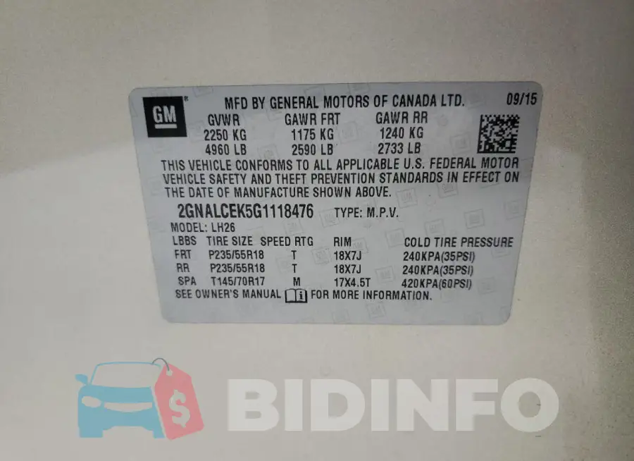 2GNALCEK5G1118476 Photo# 14
