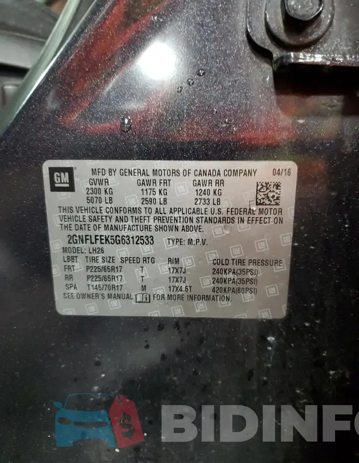 2GNFLFEK5G6312533 Photo# 13